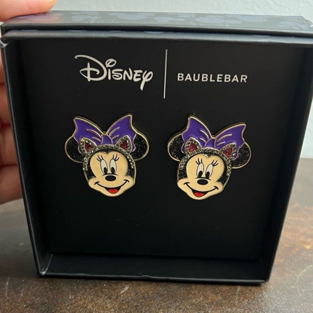 Disney X Baublebar Minnie Mouse Stud Earrings Cat ears Purple Bow Halloween NIB
